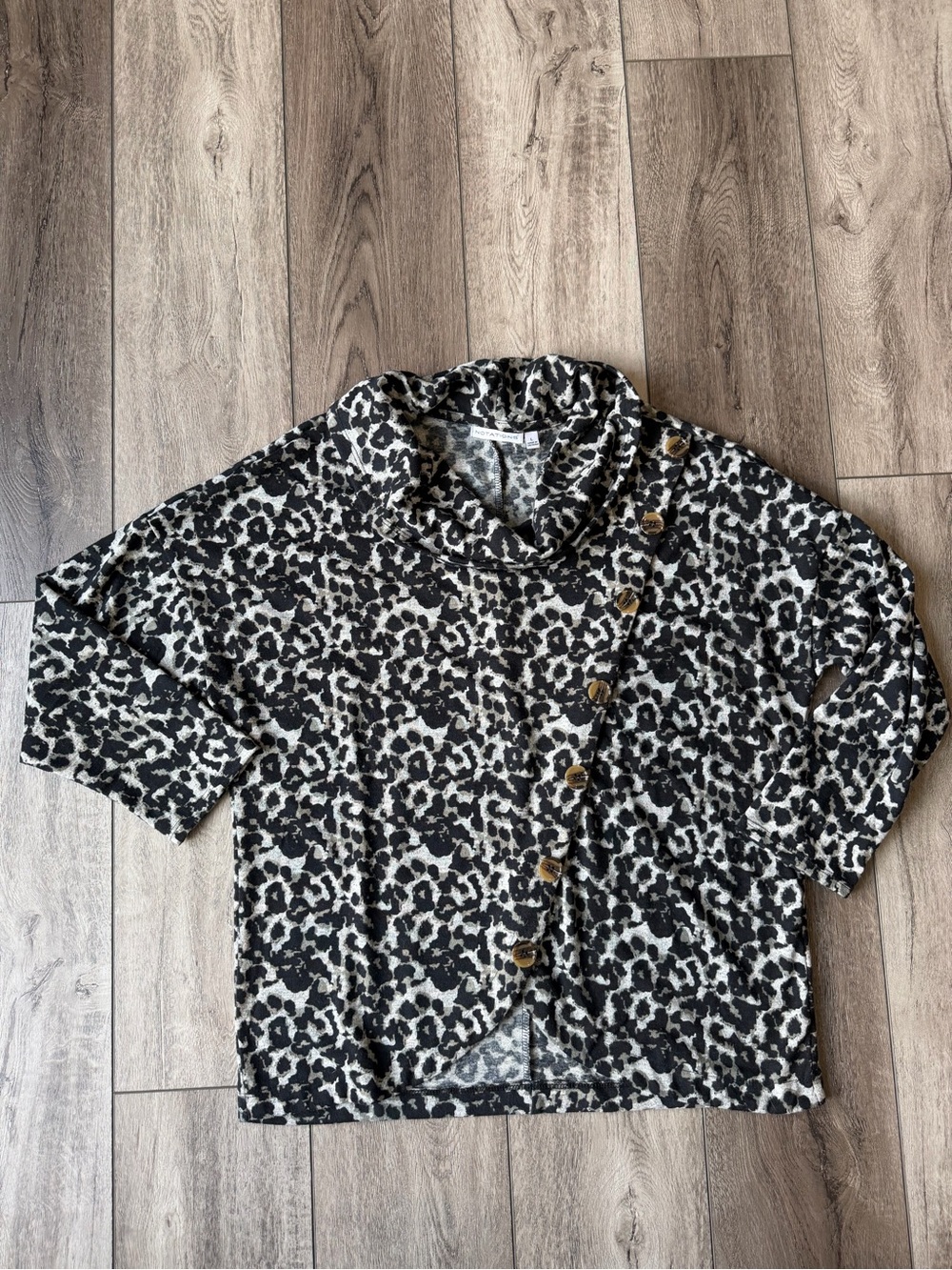 Notations Cowl Neck Black Leopard Print Tunic Sweater